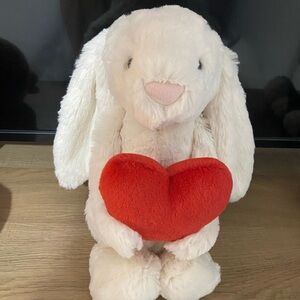 Jellycat Cream Bunny with Red Heart Stuffed Animal